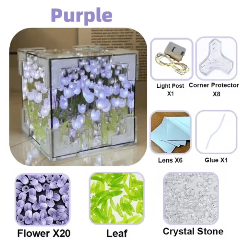 DIY Tulip Mirror Cube Night Lamp 3D Flower Bedside Light 4