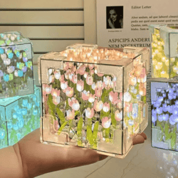 diy tulip mirror cube night lamp – 3d flower bedside light