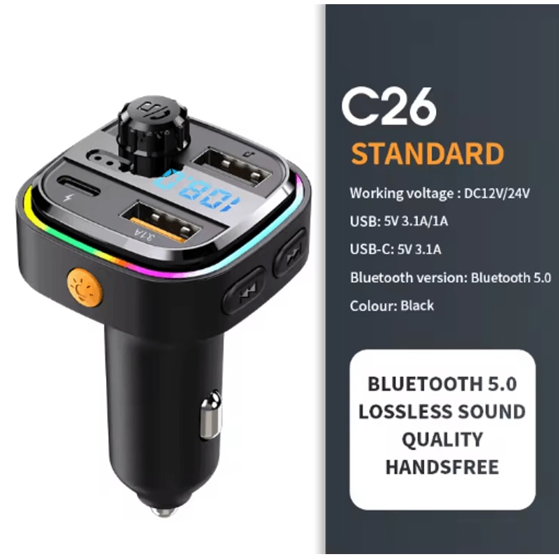 Bluetooth 50 FM Transmitter Car Charger With HandsFree Calling Fast Charge 1