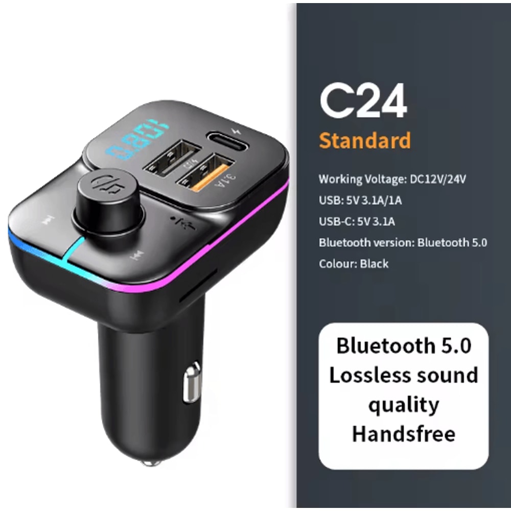 Bluetooth 50 FM Transmitter Car Charger With HandsFree Calling Fast Charge 5