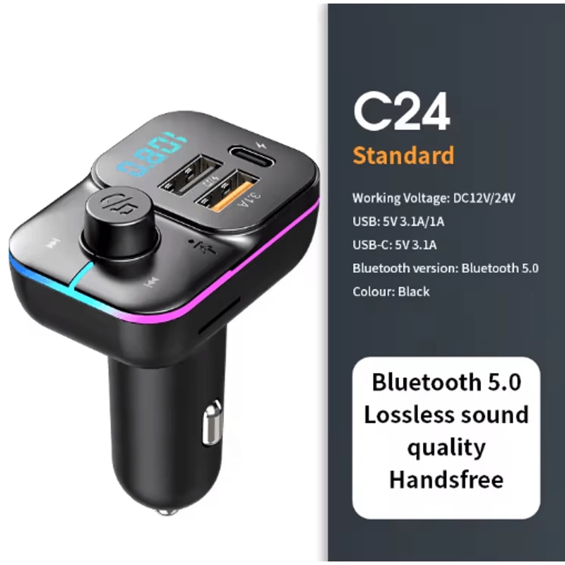 Bluetooth 50 FM Transmitter Car Charger With HandsFree Calling Fast Charge 5