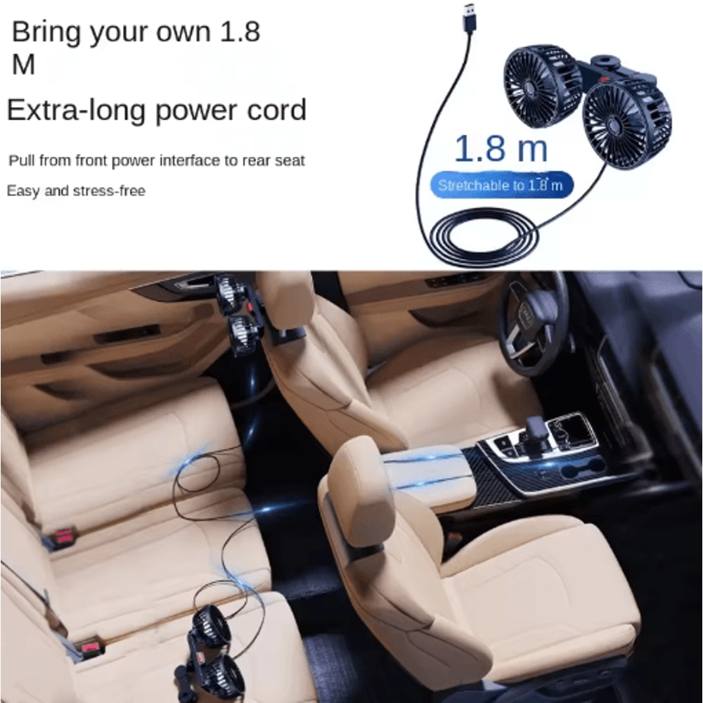 Dual Head USB Car Seat Cooling Fan With 3Speed 360 Rotation 2