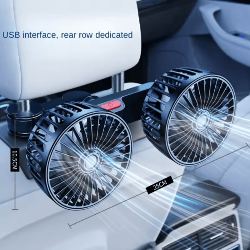 Dual Head USB Car Seat Cooling Fan With 3Speed 360 Rotation 0