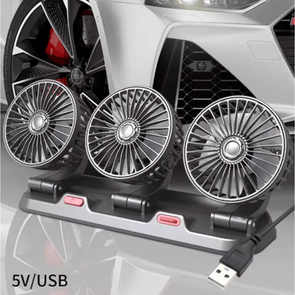 360 Adjustable 3Head Car Cooling Fan With USB12V24V Power 4