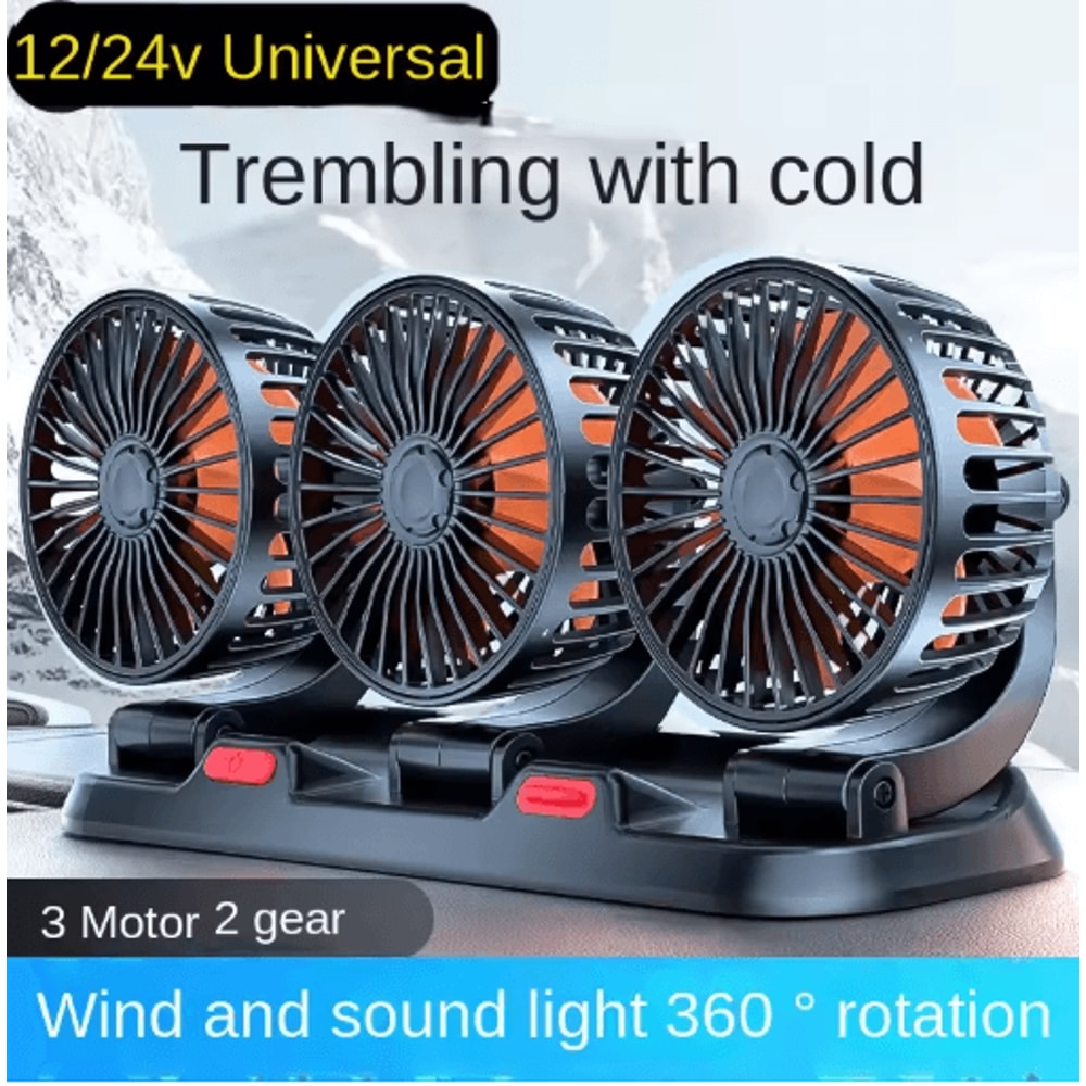 360 Adjustable 3Head Car Cooling Fan With USB12V24V Power 0