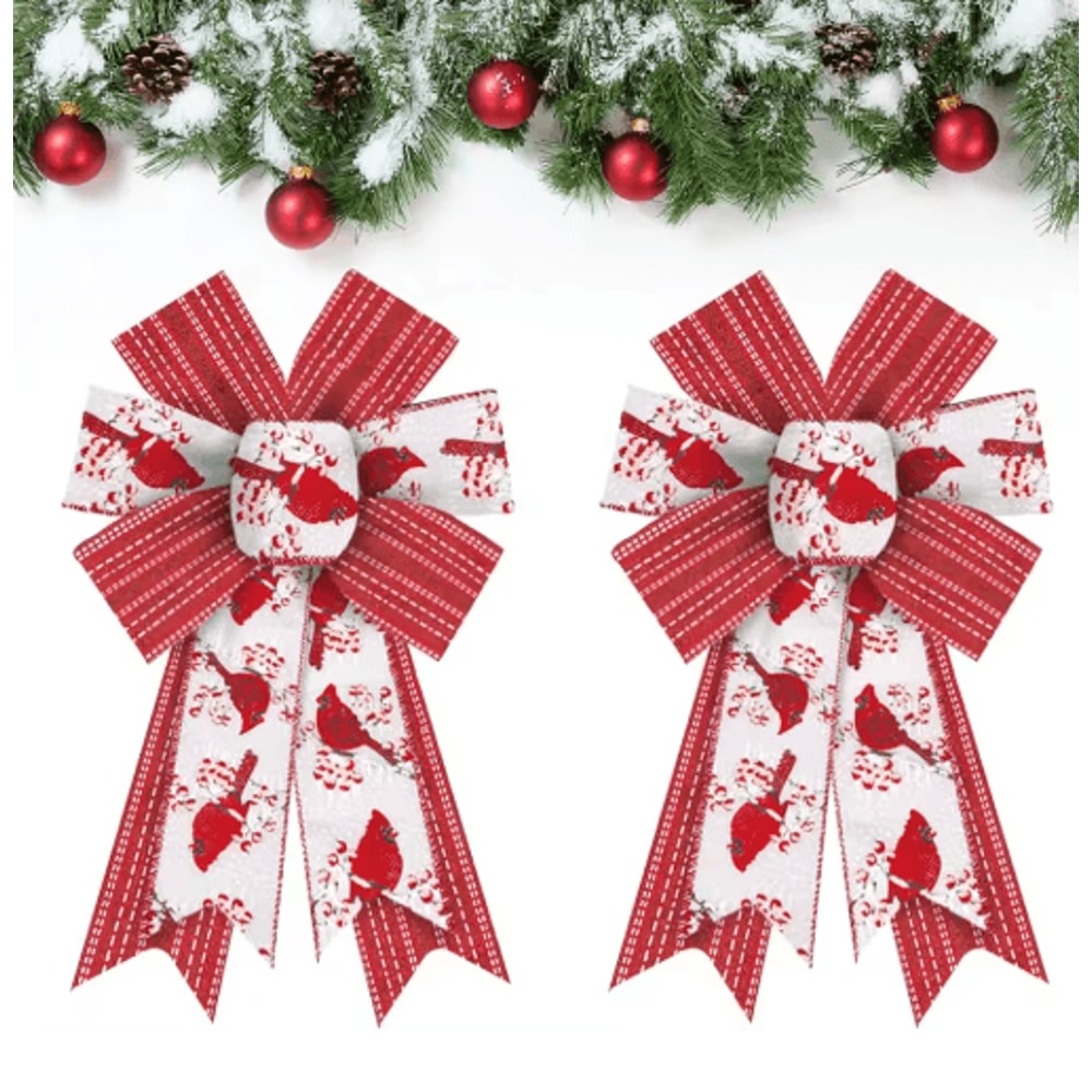 2PCS Shiny Burlap Christmas Wreath Bows For Tree Front Door Decor 1