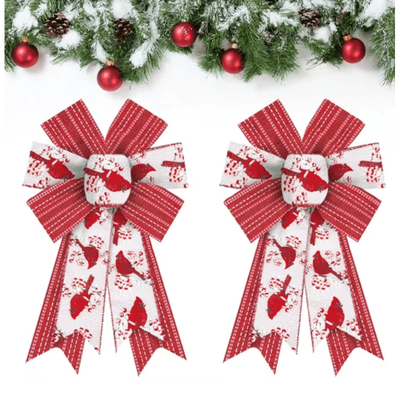 2PCS Shiny Burlap Christmas Wreath Bows For Tree Front Door Decor 1