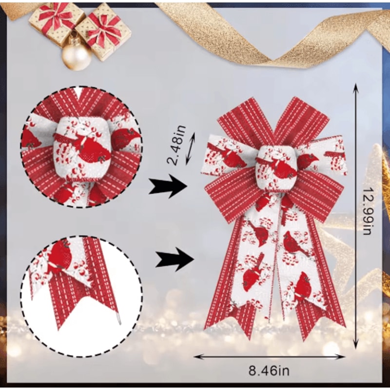 2PCS Shiny Burlap Christmas Wreath Bows For Tree Front Door Decor 2