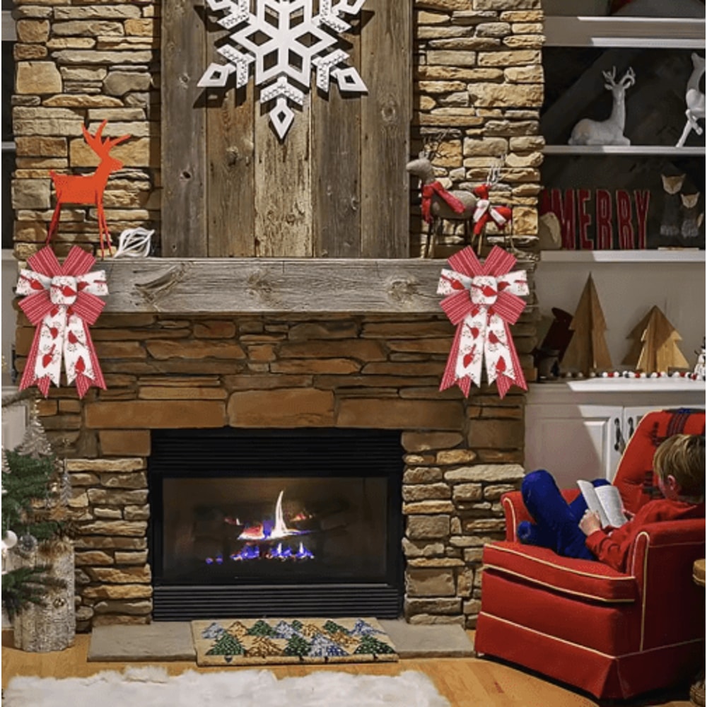 2PCS Shiny Burlap Christmas Wreath Bows For Tree Front Door Decor 3