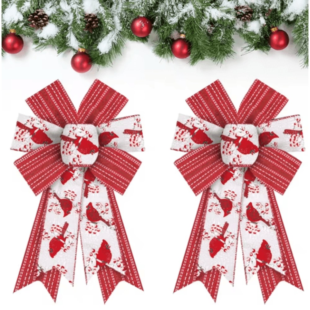 2PCS Shiny Burlap Christmas Wreath Bows For Tree Front Door Decor 6