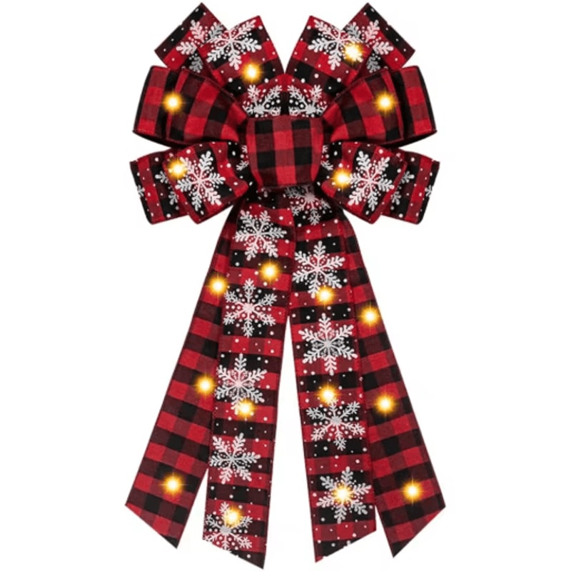 Large Buffalo Plaid Christmas Wreath Tree Topper Bow 1