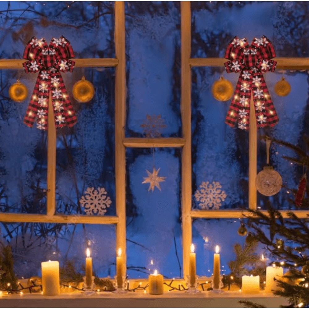 Large Buffalo Plaid Christmas Wreath Tree Topper Bow 5