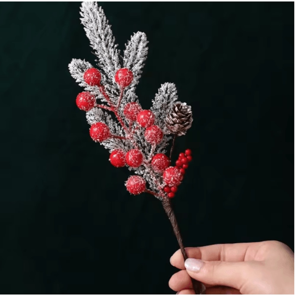 Artificial Pine Branch With Red Holly Berries Christmas Decoration 10
