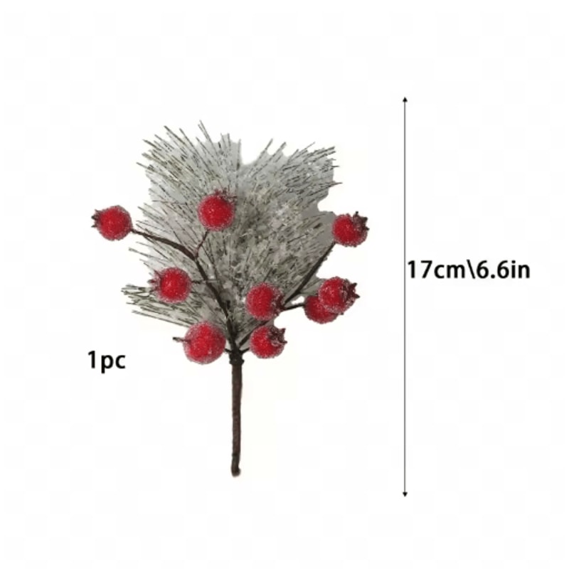 Artificial Pine Branch With Red Holly Berries Christmas Decoration 3