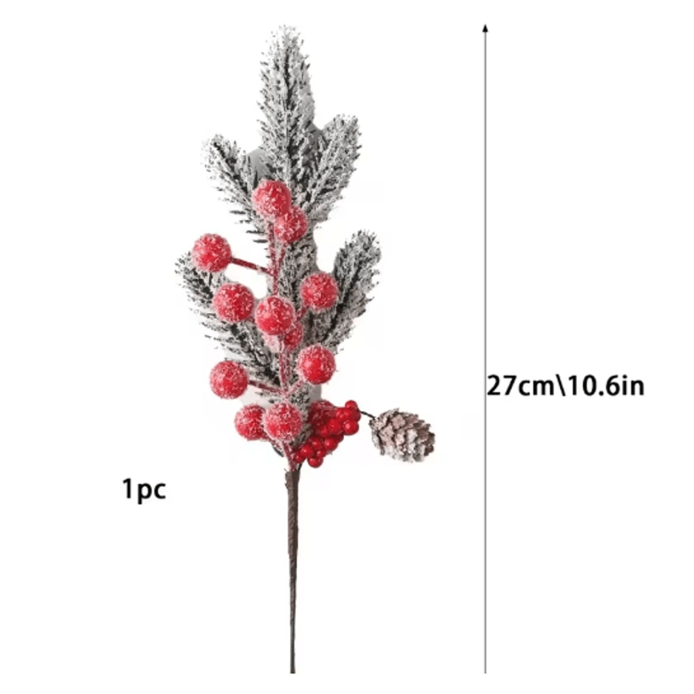 Artificial Pine Branch With Red Holly Berries Christmas Decoration 5