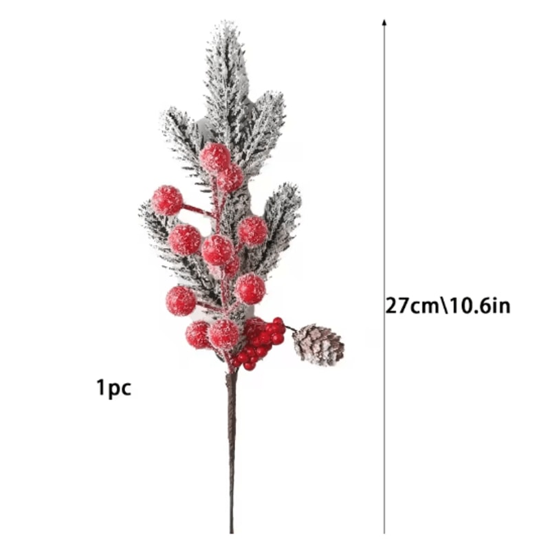 Artificial Pine Branch With Red Holly Berries Christmas Decoration 5