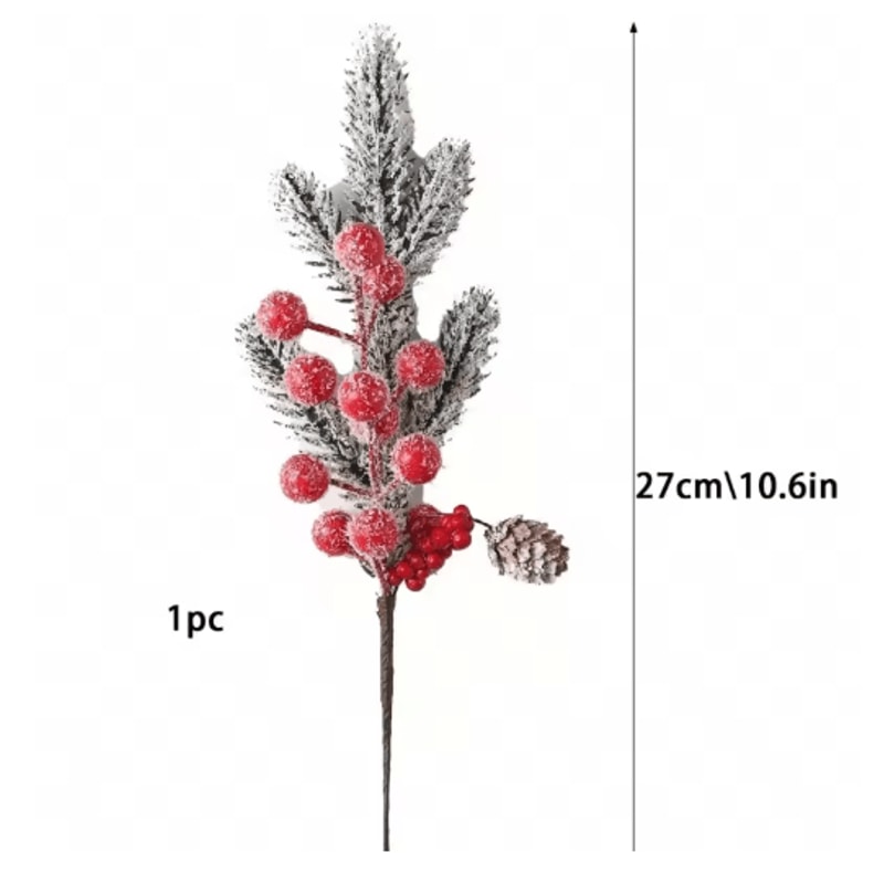 Artificial Pine Branch With Red Holly Berries Christmas Decoration 6
