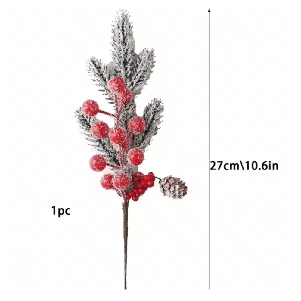 Artificial Pine Branch With Red Holly Berries Christmas Decoration 8