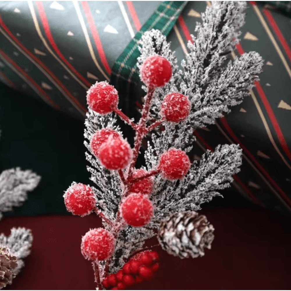Artificial Pine Branch With Red Holly Berries Christmas Decoration 9