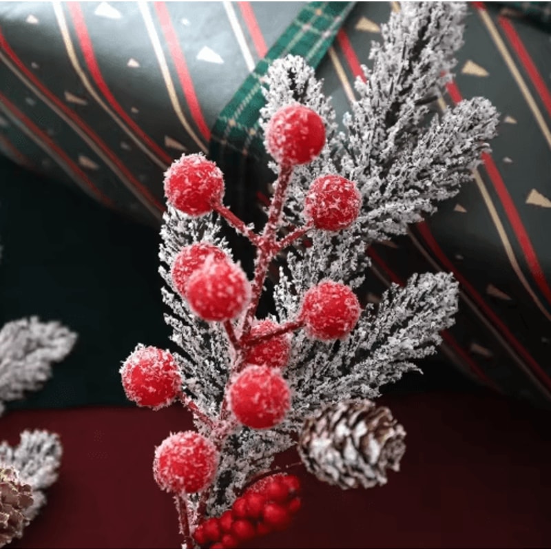 Artificial Pine Branch With Red Holly Berries Christmas Decoration 9