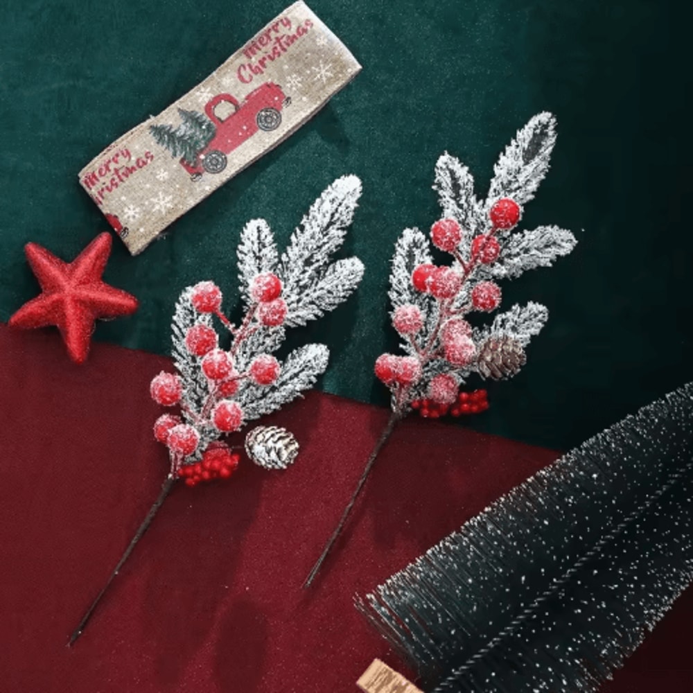 Artificial Pine Branch With Red Holly Berries Christmas Decoration 11