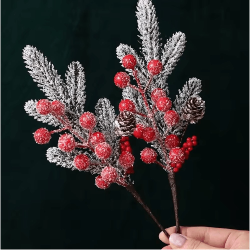 Artificial Pine Branch With Red Holly Berries Christmas Decoration 12