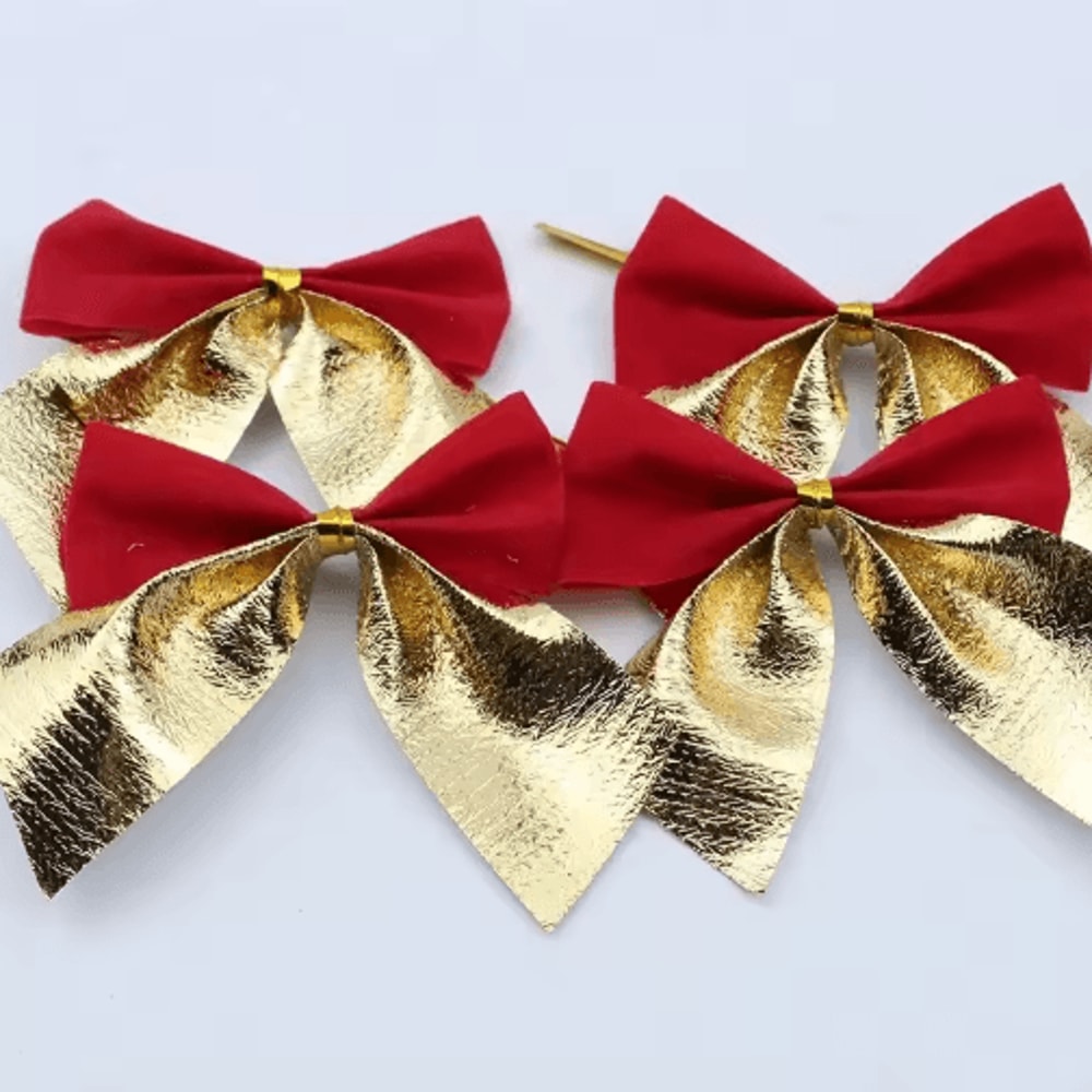 Mini Red Gold Christmas Bow Ornaments For Tree Gift Decor 1
