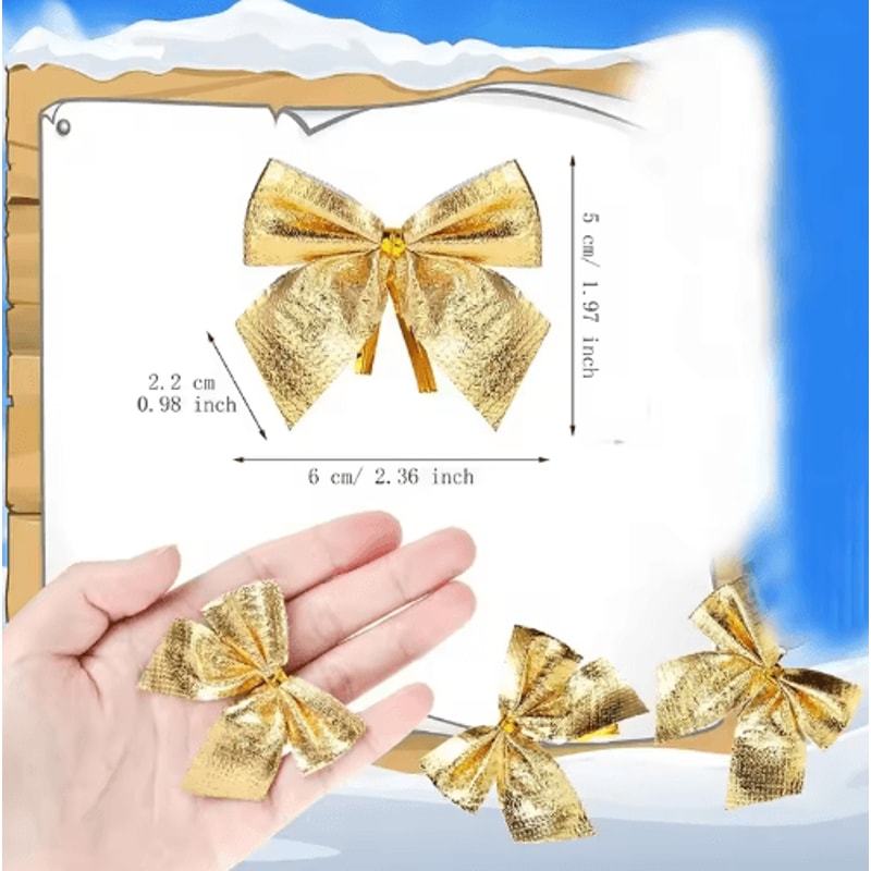 Mini Red Gold Christmas Bow Ornaments For Tree Gift Decor 5