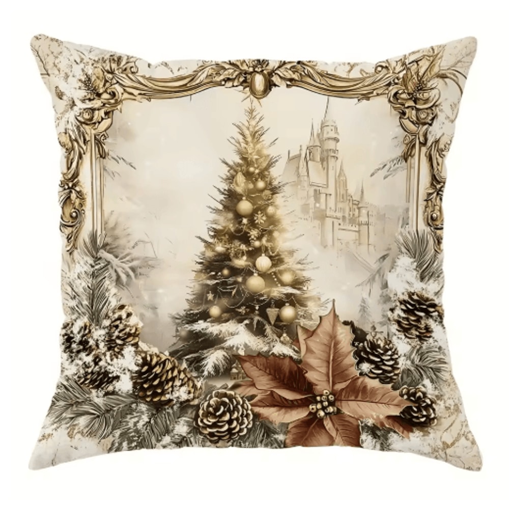 Festive Christmas Pillow Cover With Santa Claus Reindeer Design 1