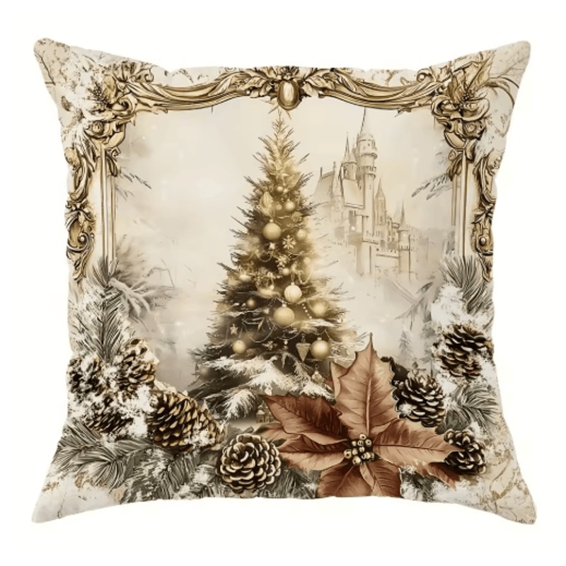 Festive Christmas Pillow Cover With Santa Claus Reindeer Design 1
