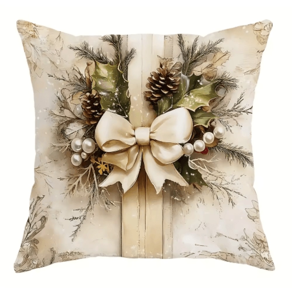 Festive Christmas Pillow Cover With Santa Claus Reindeer Design 2