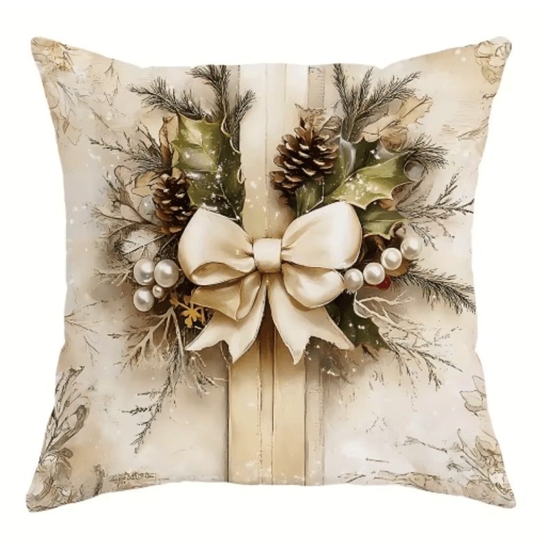 Festive Christmas Pillow Cover With Santa Claus Reindeer Design 2