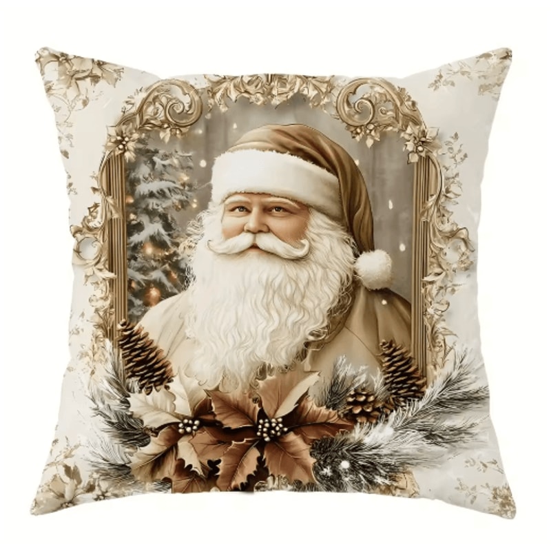 Festive Christmas Pillow Cover With Santa Claus Reindeer Design 4