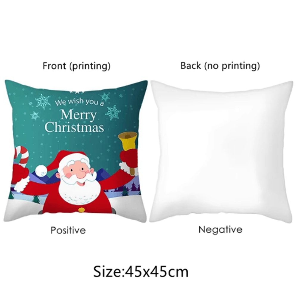 Festive Christmas Pillow Cover With Santa Claus Reindeer Design 6