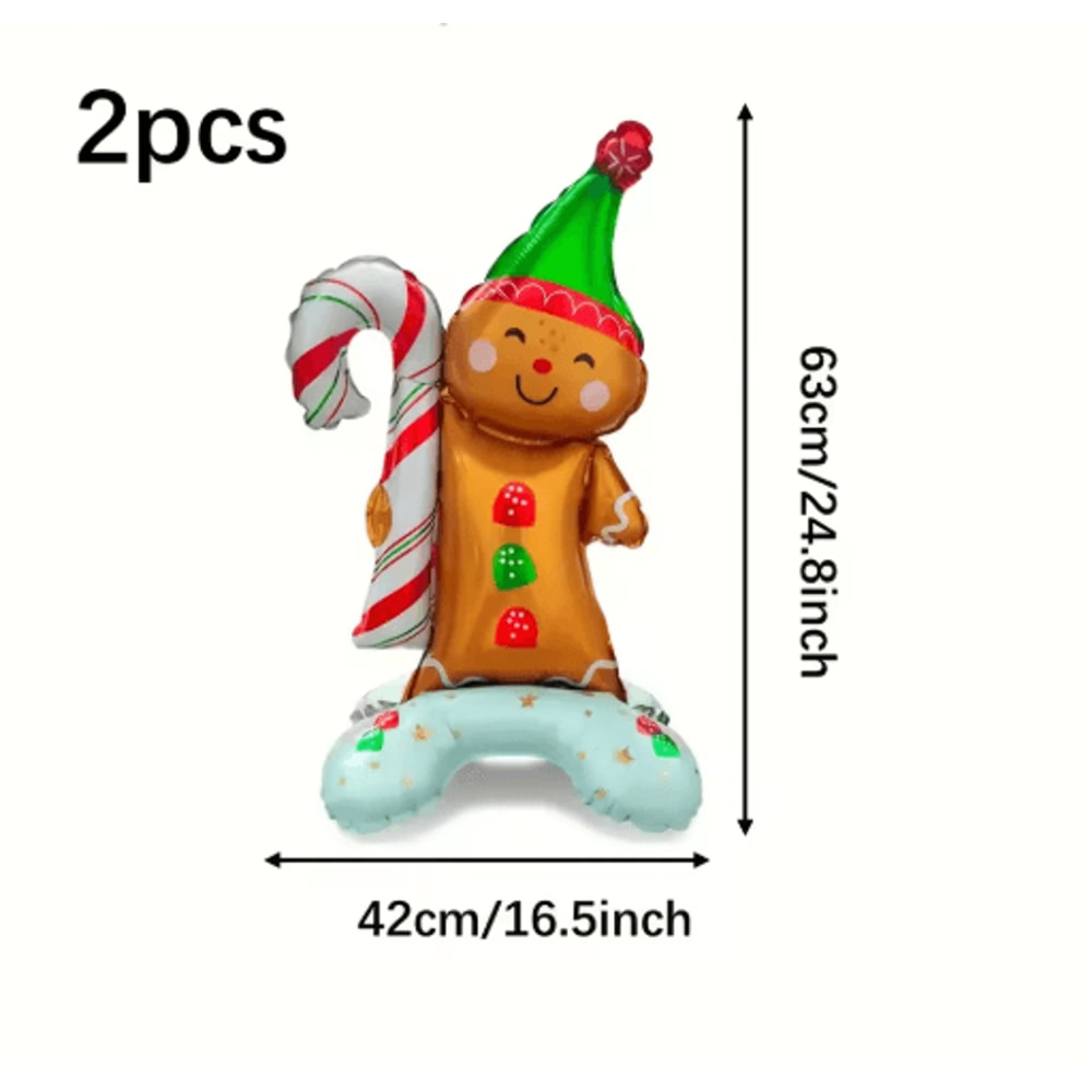 Gingerbread Man Christmas Foil Balloon Set With Green Hat 2PCS 1