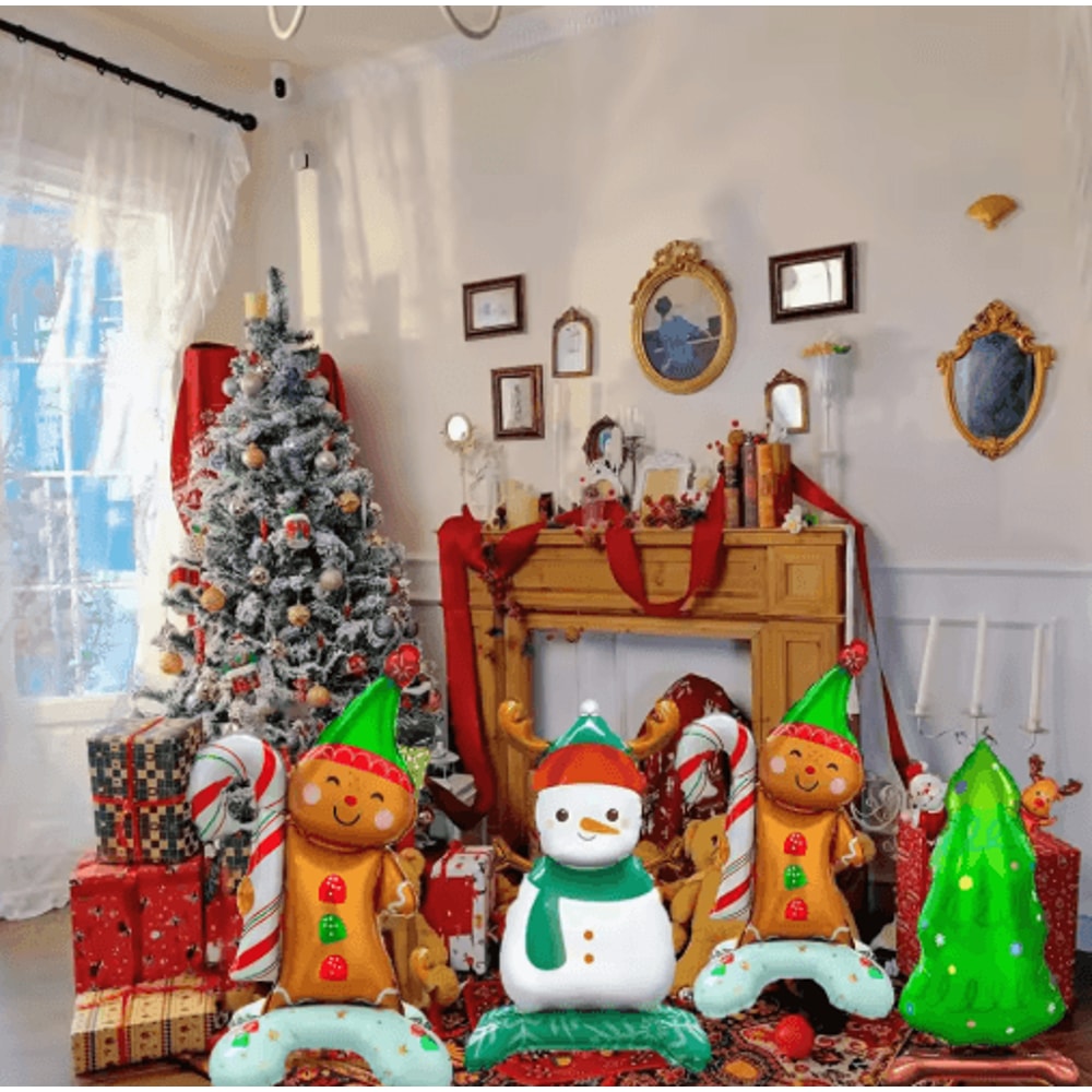 Gingerbread Man Christmas Foil Balloon Set With Green Hat 2PCS 4