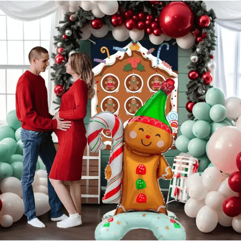 Gingerbread Man Christmas Foil Balloon Set With Green Hat 2PCS 5