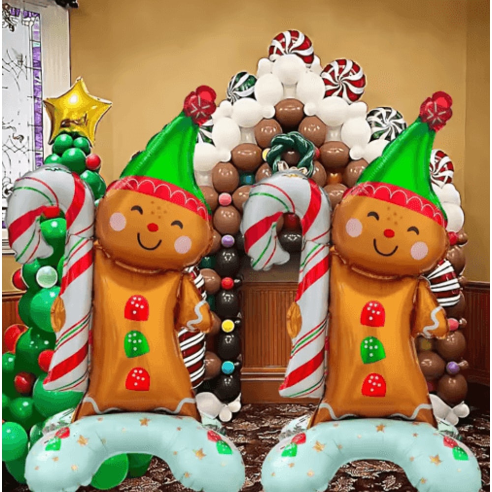 Gingerbread Man Christmas Foil Balloon Set With Green Hat 2PCS 0