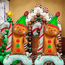 gingerbread man christmas foil balloon set with green hat (2pcs)