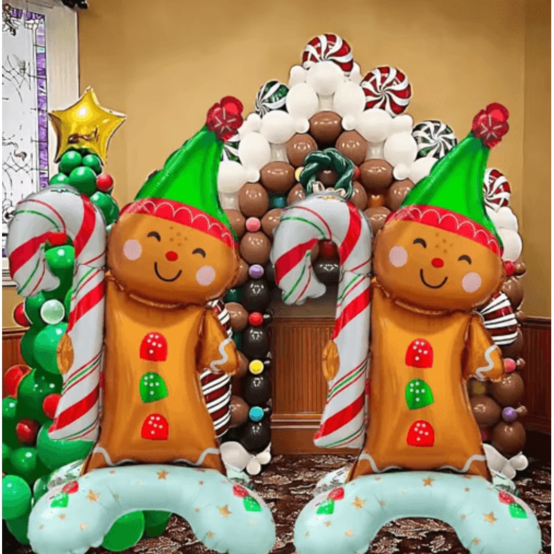 Gingerbread Man Christmas Foil Balloon Set With Green Hat 2PCS 0