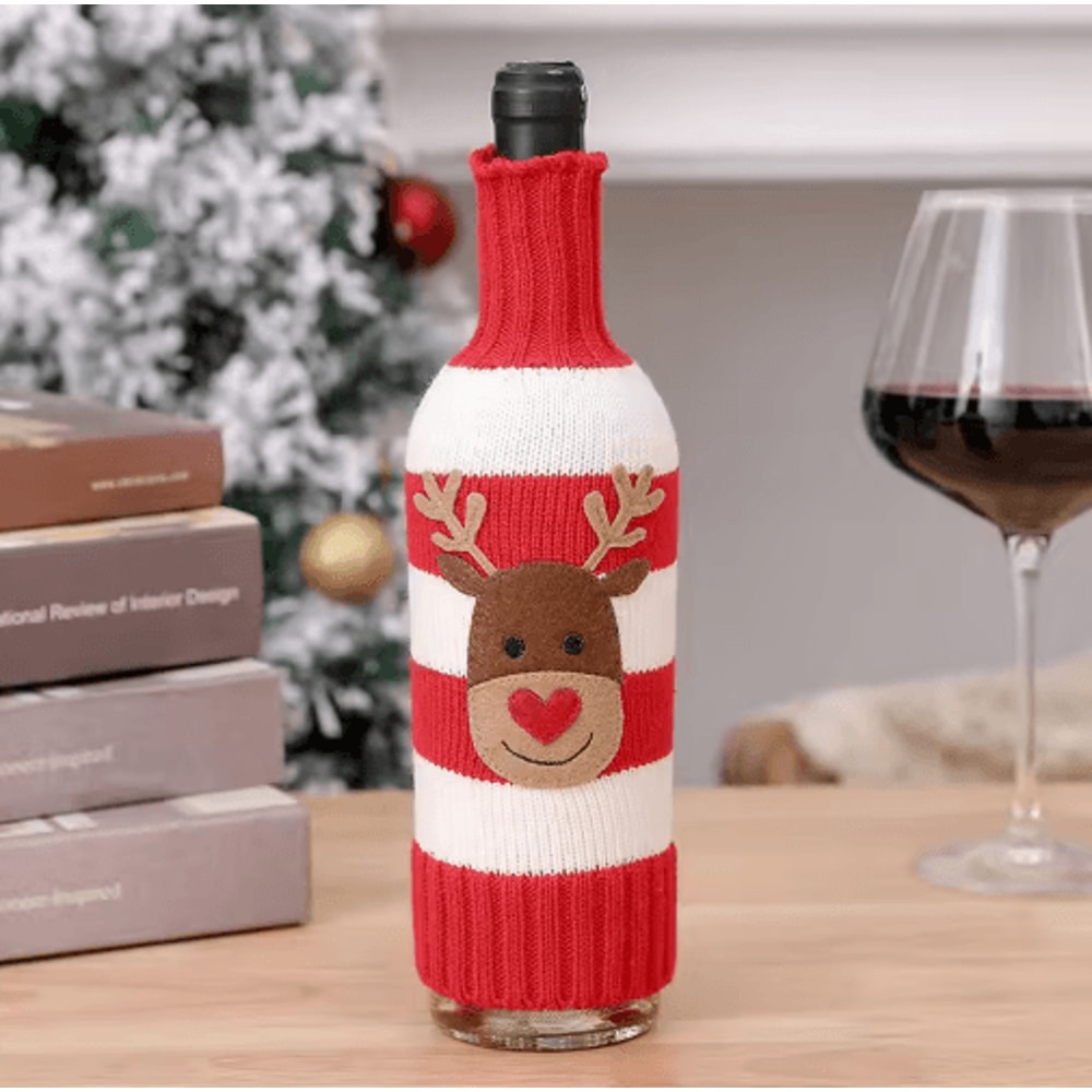 Santa Snowman Christmas Wine Bottle Cover Set 1