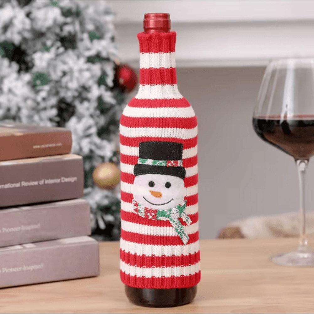 Santa Snowman Christmas Wine Bottle Cover Set 3