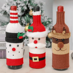santa & snowman christmas wine bottle cover set