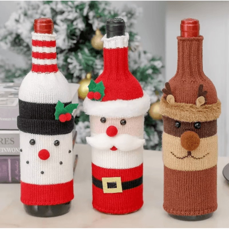 Santa Snowman Christmas Wine Bottle Cover Set 0