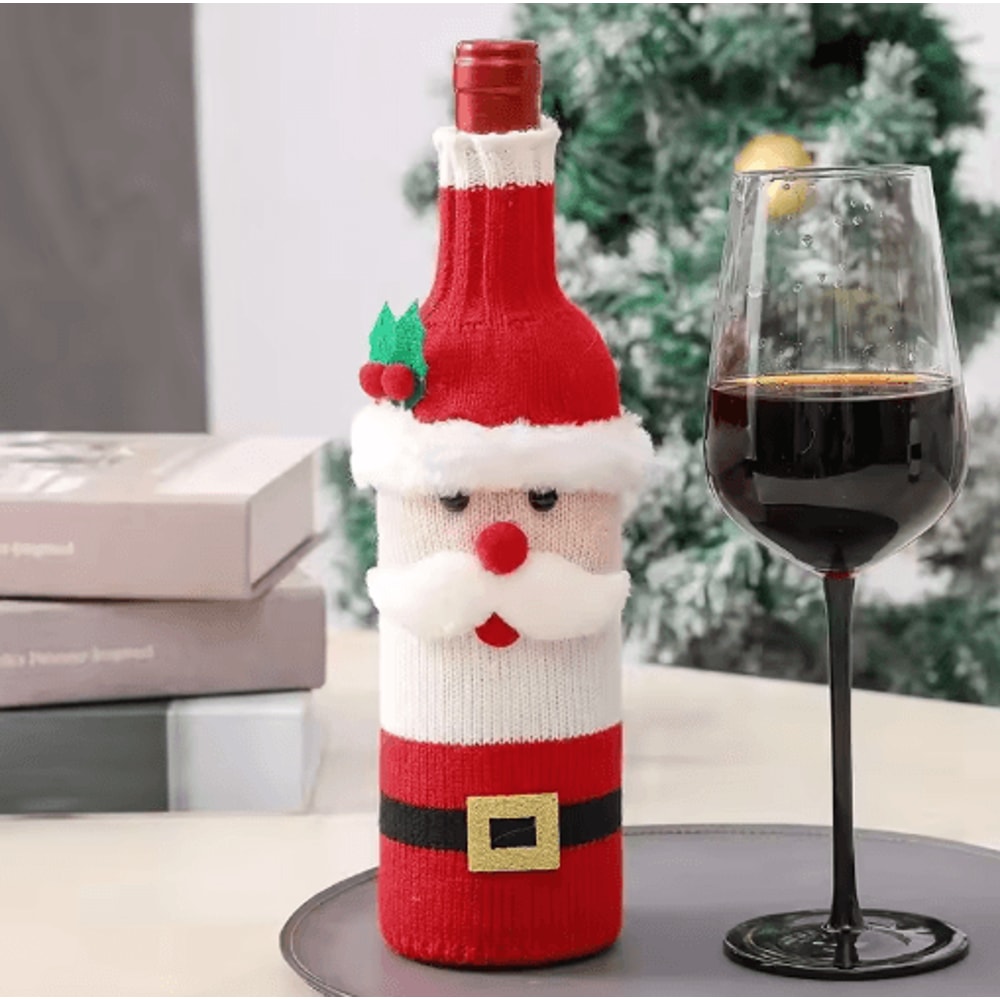 Santa Snowman Christmas Wine Bottle Cover Set 4