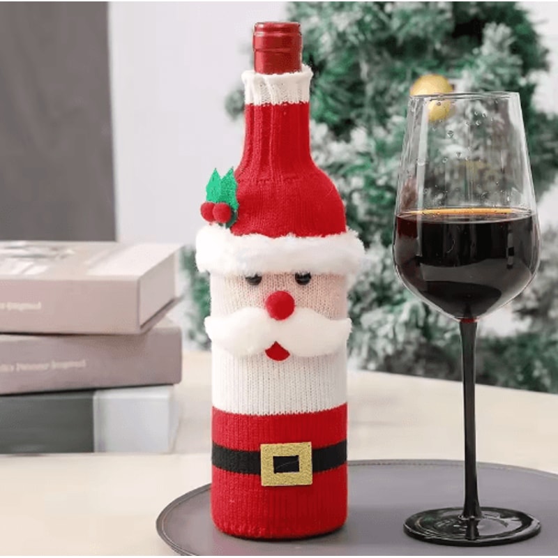 Santa Snowman Christmas Wine Bottle Cover Set 4