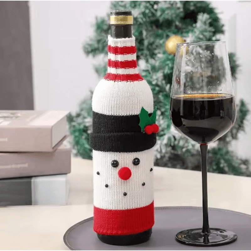 Santa Snowman Christmas Wine Bottle Cover Set 5
