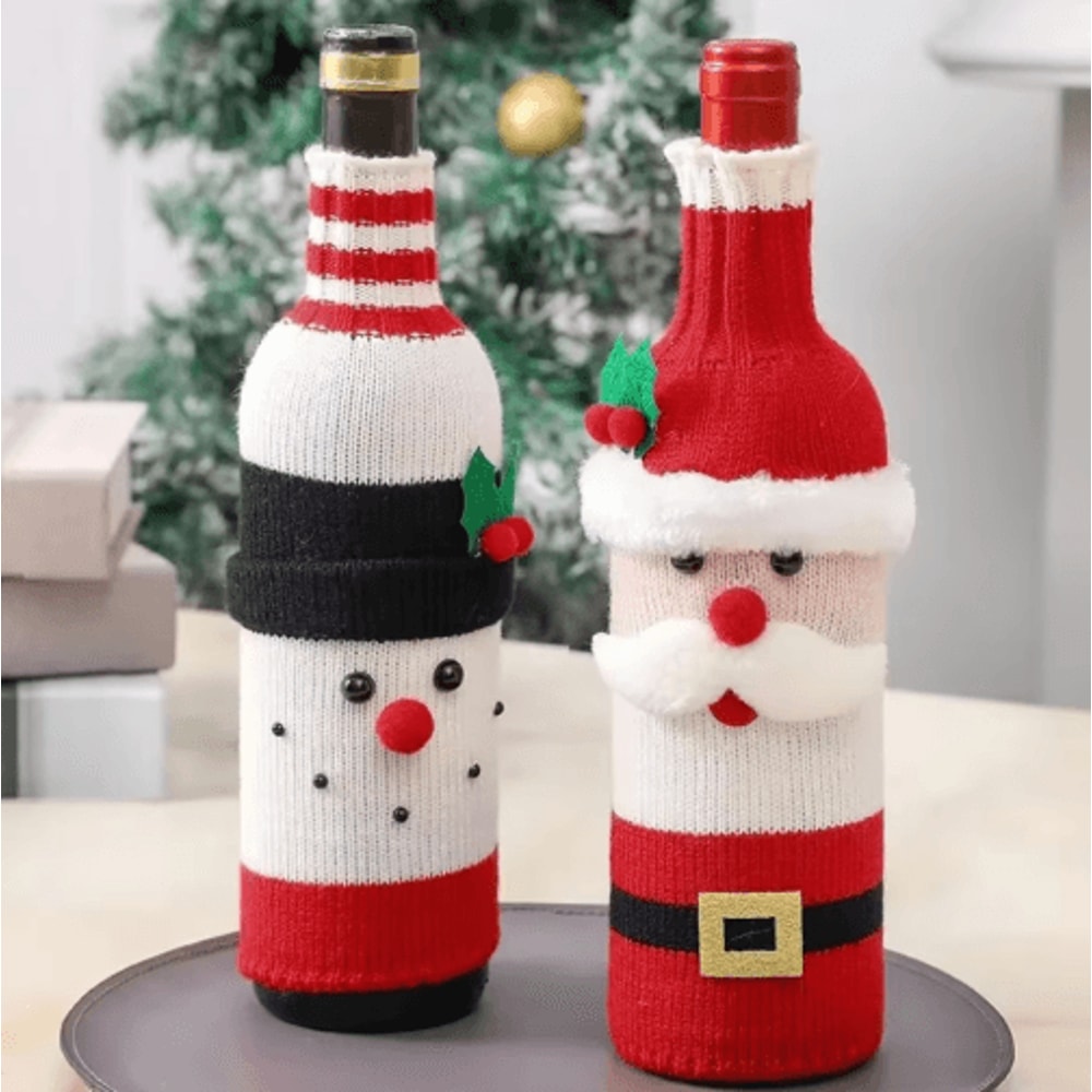 Santa Snowman Christmas Wine Bottle Cover Set 8
