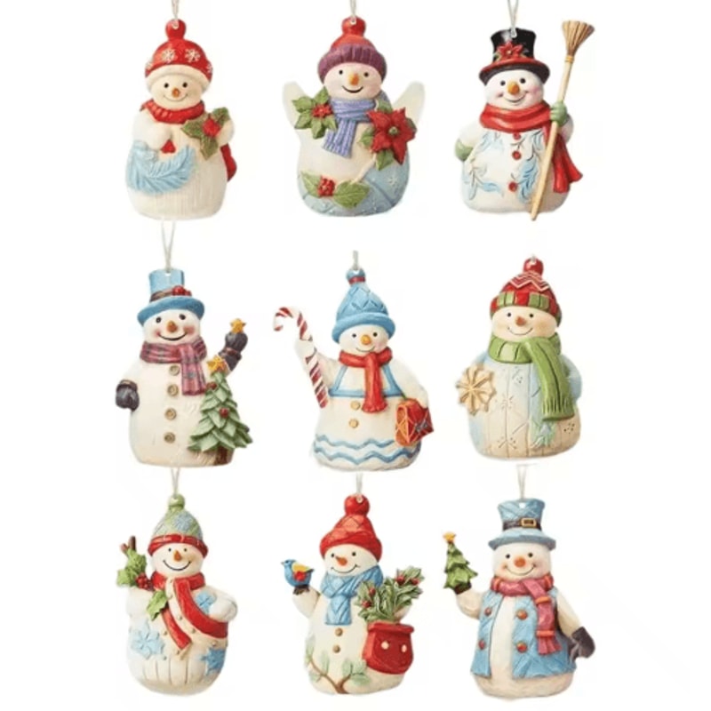 Wooden Snowman Christmas Tree Ornament Set 9PCS 1