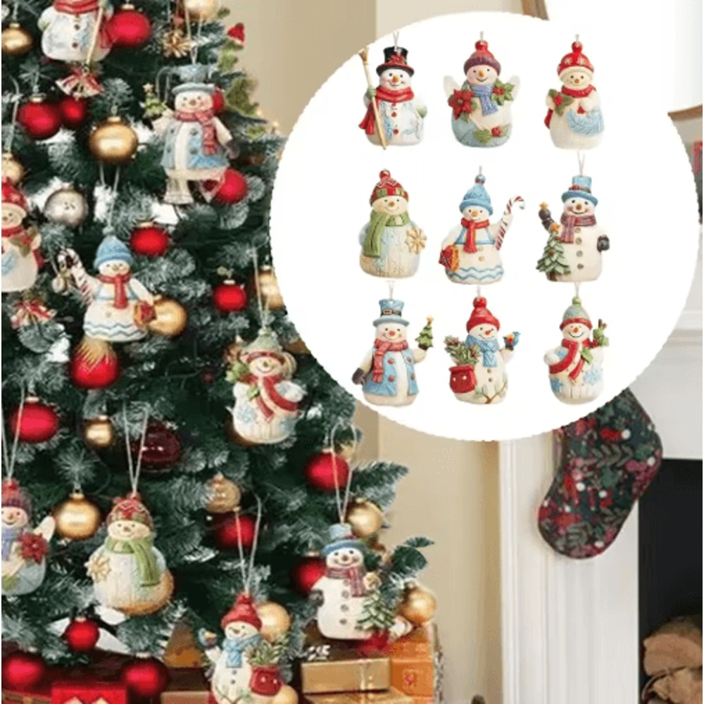 Wooden Snowman Christmas Tree Ornament Set 9PCS 2